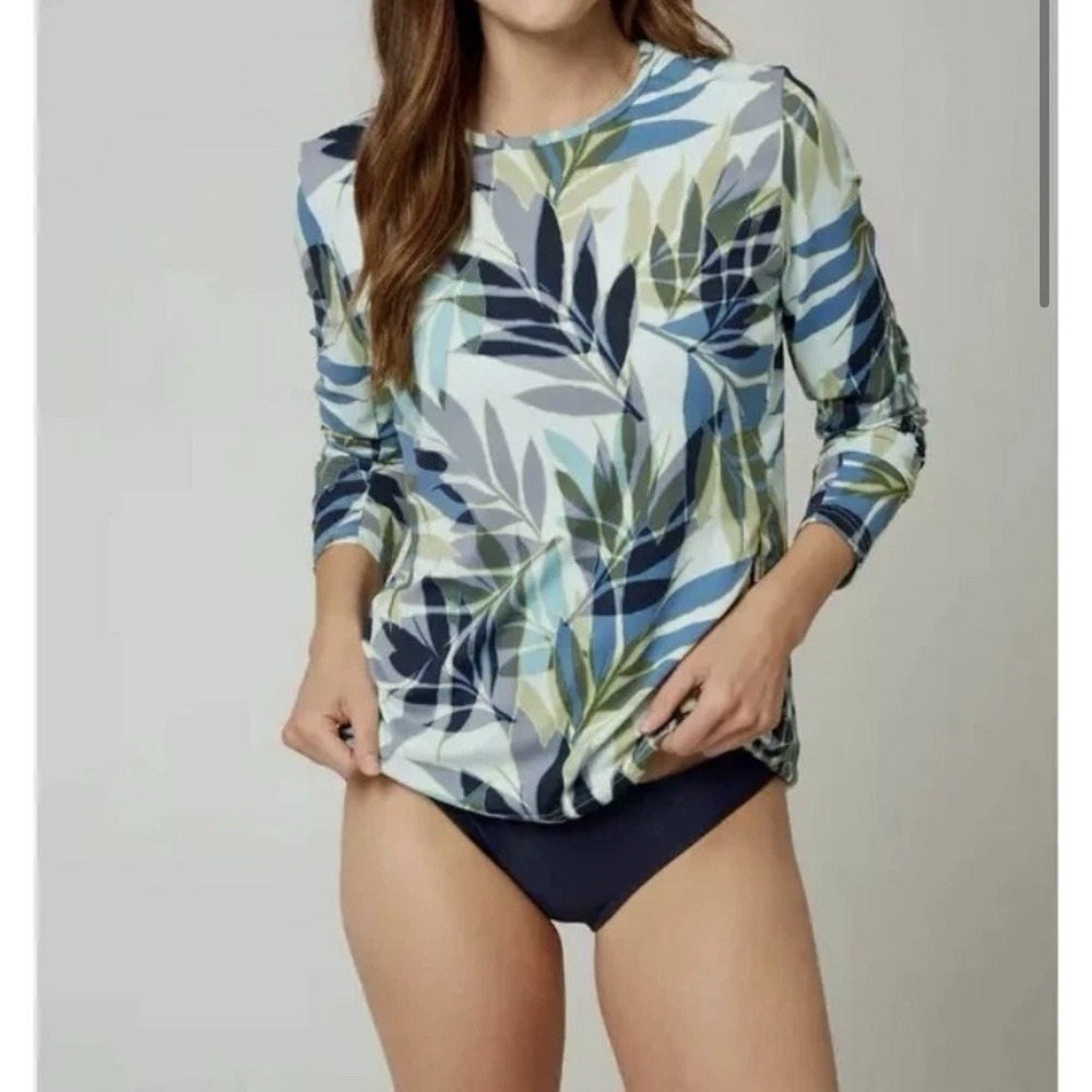 Hang Ten Pearl Quick Dry‎ Long Sleeve Sun Shirt Rash Guard Zip Pocket Swim XXL